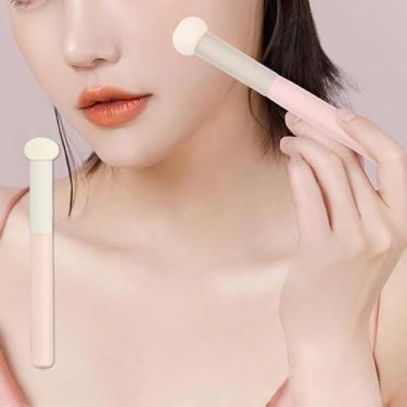 Imagem de 1 mini pincel corretivo com cabeça de esponja para aplicação e realce de maquiagem de precisão, ideal para cobertura e contorno de manchas, rosa
