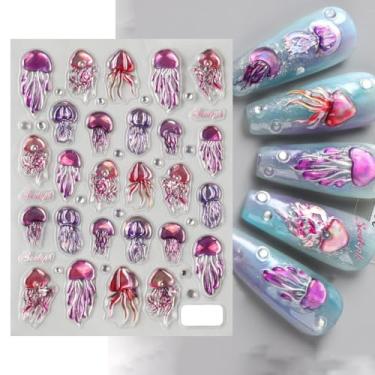 Imagem de 1 folha de adesivos de arte de unha animal oceano oceano decalques em relevo 5D autoadesivo doce sonhador brilhante verão designs chiques unhas acrílicas acessórios de manicure DIY lembrancinhas de