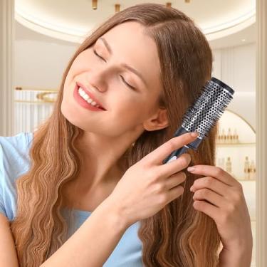 Imagem de Escova de cabelo redonda com barril de alumínio e alça de aderência para secagem, volume de cachos em casa, viagens ou salão de beleza (branca, 4,8 cm)