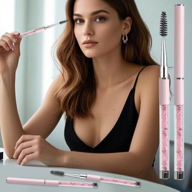 Imagem de 2 pincéis de rímel para sobrancelhas, pincéis de cílios de diamante, varinhas de rímel, aplicadores, pincéis cosméticos portáteis com tampa, spoolies de cílios para extensões de cílios (rosa)
