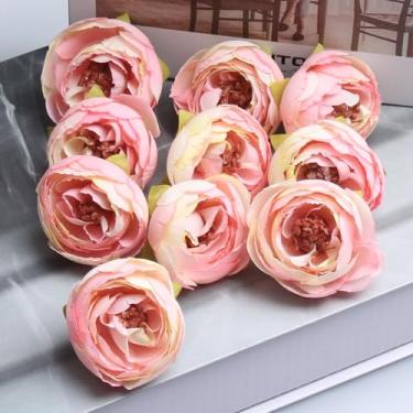 Imagem de 10 peças de flores artificiais de rosas artificiais decorações de peônia rosa para mesa de festa de casamento em casa, centro de mesa, artesanato faça você mesmo