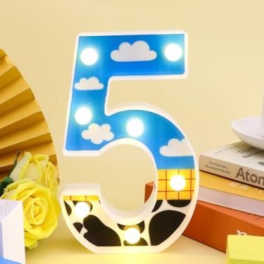 Imagem de Número iluminado, números de mesa com iluminação LED, número de luz de desenho animado, número de luz para festa decorativa de LED, para decoração de festa de aniversário de desenho animado (número 5)