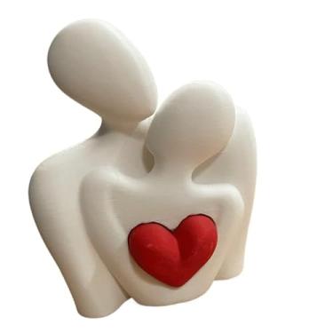 Imagem de Enfeite Decorativo Casal Apaixonado com Coração Escultura Moderna para Sala ou Quarto, Presente Romântico(Casal 15cm,Coração Vermelho)