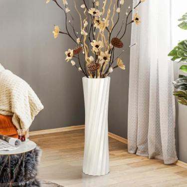 Imagem de TDIAVH Vaso de cerâmica branca para grama dos pampas, decoração de casa de 40 cm, vaso grande para centro de mesa, sala de estar e outros espaços, decorativo minimalista para amigos, amados e