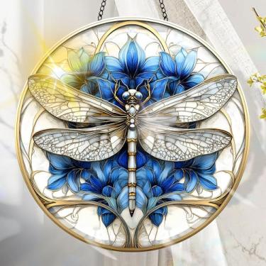 Imagem de Acrílico colorido, decoração de janela suspensa de libélula com design de vitral impresso, apanhador de sol, arte de parede de arco-íris, ideia de presente e ornamento de jardim, uso interno e externo