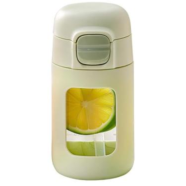 Imagem de 1 garrafa de água de vidro com tampa de palha, design à prova de vazamento, recipiente portátil para bebidas esportivas de 325 ml