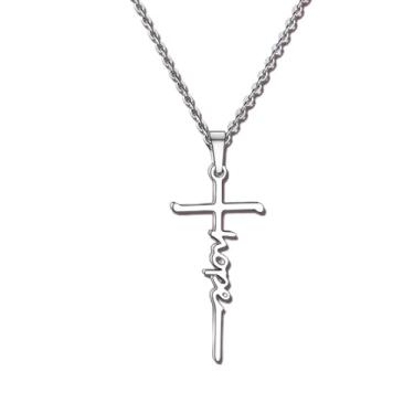 Imagem de Colar com pingente de cruz de fé para mulheres, homens, presente religioso, joia cristã, colar inspirador para mulheres, colares Hope, One Size, Aço inoxidável, Sem Pedra Preciosa