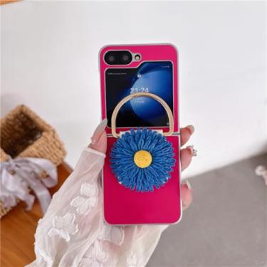Imagem de Capa para Galaxy Z Flip6 com estampa de flor fofa e suporte de anel, capa de couro rígida para meninas (para Galaxy Z Flip6/rosa)