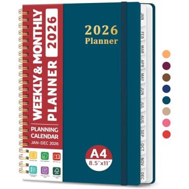 Imagem de Agenda 2026, agenda semanal e mensal, janeiro de 2026 a dezembro de 2026, agenda de calendário de capa dura 2026 com abas para mulheres e homens, bolso interno, encadernação espiral, perfeito para