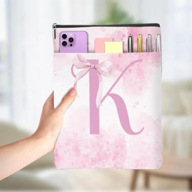 Imagem de Lindo laço rosa inicial K, capa de livro, capa de livro, capa para livros à prova d'água, protetor de livros com bolsas, acessórios de leitura para leitura, enfermeira, médico, aniversário
