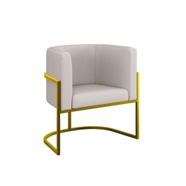 Imagem de Cadeira Poltrona Lua Corino Base De Metal Dourada Reforçada Bege