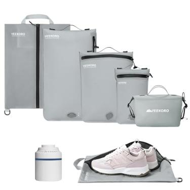Imagem de YEEKORO Conjunto de 5 sacos de vácuo para viagens, organizadores reutilizáveis profissionais IPX8, cubo de embalagem de compressão para malas, bolsas duráveis para economia de espaço - Essenciais de