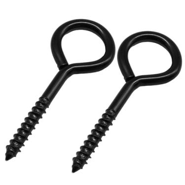 Imagem de Cionyce 2 ganchos de olhal de 12 cm, parafuso de olhal preto grande rosqueado para pendurar com segurança, amarrações, aplicações internas e externas e cabos de fixação de madeira
