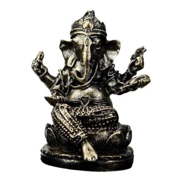 Imagem de IEUDNS Estátua do Senhor Ganesha, estatueta de Ganesha, ornamento artesanal, escultura religiosa de Buda para inauguração de casa, escritório, quarto ou, Bronze 4.7x4.2x6cm