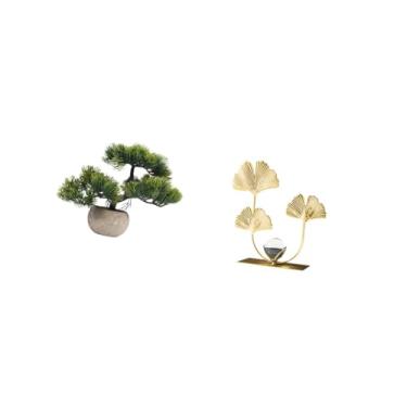 Imagem de Fenteer Coleção de Folhagens Artificiais de Bonsai, Arranjos de Mesa em Vasos, Estátuas de Folhas, Esculturas para Estantes, Ornamentos Decorativos para Inaug