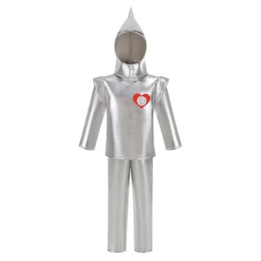 Imagem de AGCOAH Children Tin Man Costume 3PCS Boys Metallic Robot Tin Man Heart Clock Halloween Cosplay Outfit S(3-4Y)