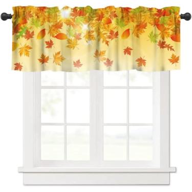 Imagem de JanJCurt Saia de folhas de bordo de outono, rústica casa de fazenda, dia de Ação de Graças, outono, folhas caindo com bolso para varão, blackout, tratamentos de janela curta para cozinha, quarto