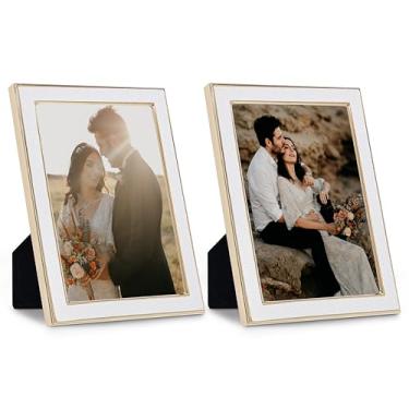 Imagem de Sheffield Home Porta-retrato 12 x 18 cm – Moldura de exibição de couro sintético e metal para fotos, decoração de casa moderna, pacote com 2, marfim