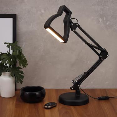 Imagem de Luminária LED de Mesa Articulável, Metal Preto, 65cm Altura, 3 Cores de Luz, Bivolt, com Haste Ajustável 360°