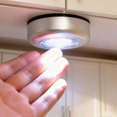 Imagem de 1 luminária de pressão com 3 contas de lâmpada, luz noturna com disco de toque para armário, embaixo do armário, pacote de cartão de sucção sem bateria