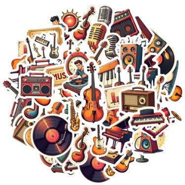 Imagem de 50 peças de adesivos de áudio retrô DJ adesivos de gravação de graffiti decalques para telefone faça você mesmo, guitarra, notebook, mala, copo, guitarra, laptop, capacete, skate
