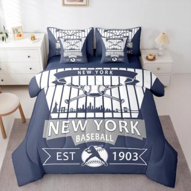 Imagem de Erosebridal Jogo de cama casal de beisebol – Conjunto de cama em uma bolsa, presente de time de beisebol para meninos, conjunto de edredom com lençóis, jogo esportivo de 7 peças, decoração de quarto