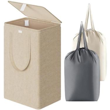 Imagem de Cesto de roupa suja WOWLIVE 100L com tampa, 2 sacos removíveis de trig