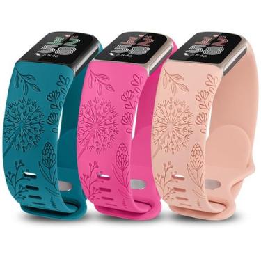 Imagem de Pulseira de silicone gravada floral Minyee para Fitbit Charge 6/5