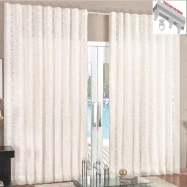 Imagem de Cortina Rendada Com Forro Voal 2 Metros Para Trilho Suisso - Palha