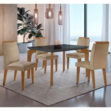 Imagem de Conjunto Mesa Liz 120cm Com Vidro 4 Cadeiras Athenas Moderna Turim/grafite/imbuia/serig.graf