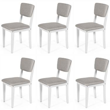 Imagem de Conjunto 6 Cadeiras De Jantar Estofada Em Madeira Maciça Ella Branco/cinza Claro