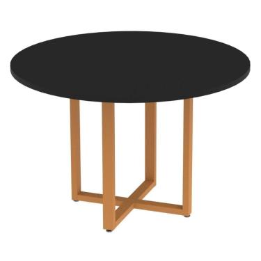 Imagem de Mesa De Reunião Redonda P25 Pandin 110 Cm (largura) Tampo Mdp Preto Pé Aço Tubular Laranja
