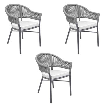 Imagem de Kit 3 Cadeiras área Externa De Alumínio Bear Com Corda Naútica Grafite G56 - Gran Belo