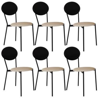 Imagem de Kit 06 Cadeiras Estofada Para Sala De Jantar Azuri Preto C01 Linho Areia Courino Preto - Lyam Decor