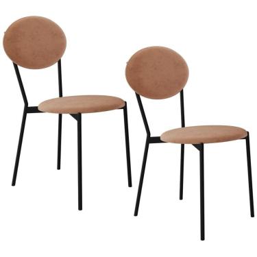 Imagem de Kit 02 Cadeiras Estofada Para Sala De Jantar Azuri Preto C01 Veludo Bege - Lyam Decor