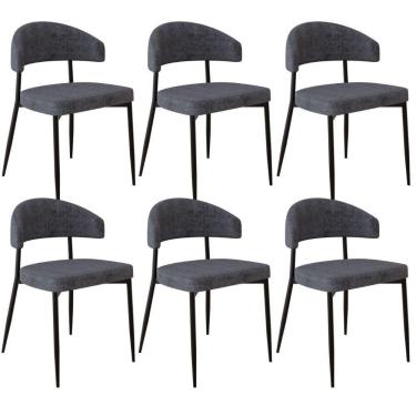 Imagem de Kit 06 Cadeiras Estofada Para Sala De Jantar Serena Preto C01 Linho Lautrec Grafite - Lyam Decor