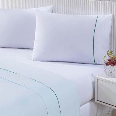 Imagem de Jogo De Cama 100% Algodão Percal 150 Fios Solteiro Gran Moratta 3 Peças - Branco E Verde
