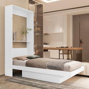 Imagem de Cama Solteiro De Parede Articulada Com Nichos (Branco)