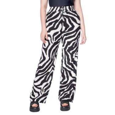 Imagem de Calça Feminina The Style Box Wide Leg Estampada Preto/branco-Feminino