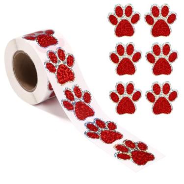 Imagem de 500 pçs rolo de adesivos de impressão de pata, 38 mm/1,49 pol. autoadesivo glitter fofo filhote e gato impressão de pata adesivos para garrafas de água, laptops, envelopes DIY artesanato e scrapbook