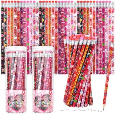 Imagem de ADXCO 96 lápis para o Dia dos Namorados, lápis de coração com borracha e balde de lápis para festa do Dia dos Namorados, artigos de festa de sala de aula, prêmio de carnaval, material escolar (12 estilos)