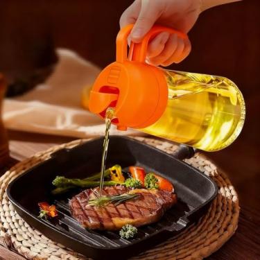 Imagem de Pulverizador de azeite de oliva Fine Mist – Dispensador 2 em 1 de 470 ml para cozinhar com baixo teor de óleo - laranja