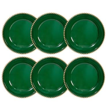 Imagem de UOEKCS Placas carregadoras verdes, carregadores de contas de plástico de 33 cm para pratos de jantar, festa, casamento, aniversário. Configuração de mesa, (conjunto de 6)