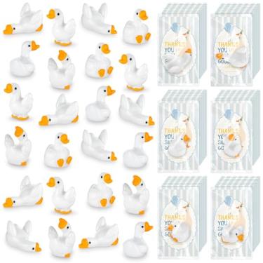 Imagem de HIYZI 48 conjuntos de lembrancinhas de festa de ganso silly minúsculas mini estatuetas de gansos de resina branca com cartões azuis presente para convidados menina menino primeiro aniversário chá de