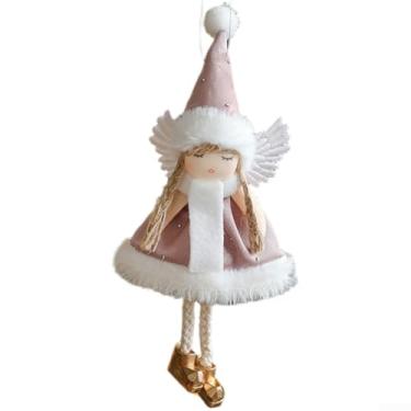 Imagem de Enfeite de pelúcia de menina de anjo de Natal com chifres de veado, decoração de pendurar em tecido macio para árvore, grinalda ou presente em rosa/azul/branco para atmosfera de férias