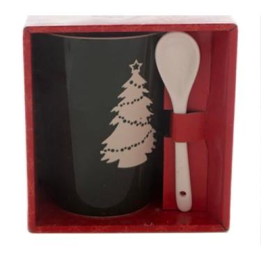 Imagem de Caneca de árvore de Natal com colher em caixa de presente - 325 ml