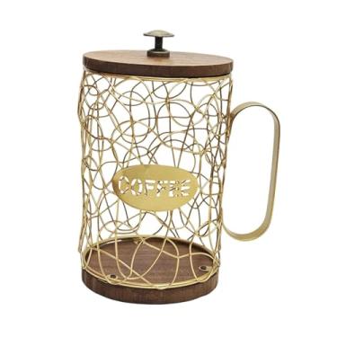 Imagem de Bothyi Porta-cápsulas de café, cesto para cápsulas de café, aramado, organizador de balcão para armazenamento de xícaras, ideal para hotéis, residências e, Ouro, com Tampa