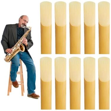 Imagem de 10 palhetas de saxofone tenor, palhetas tradicionais de saxofone tenor, palheta natural com capa protetora de plástico para saxofone tenor, força 2,5