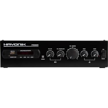 Imagem de HAYONIK, Amplificador Para Som Ambiente C/Gongo Eletrônico,100W RMS, Saída 70 Volts, Bluetooth, USB, Rádio FM, Entrada para Microfone, Equalizador - PRO620