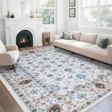 Imagem de WILLSUN Tapetes de área laváveis, tapetes antiderrapantes boho de 22 x 30 cm para sala de estar, quarto, tapete vintage lavável à máquina, tapete com estampa floral para decoração de casa, tapete